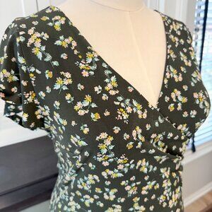 🌸 LOFT Green Floral Faux Wrap Dress 🌼 Size 10